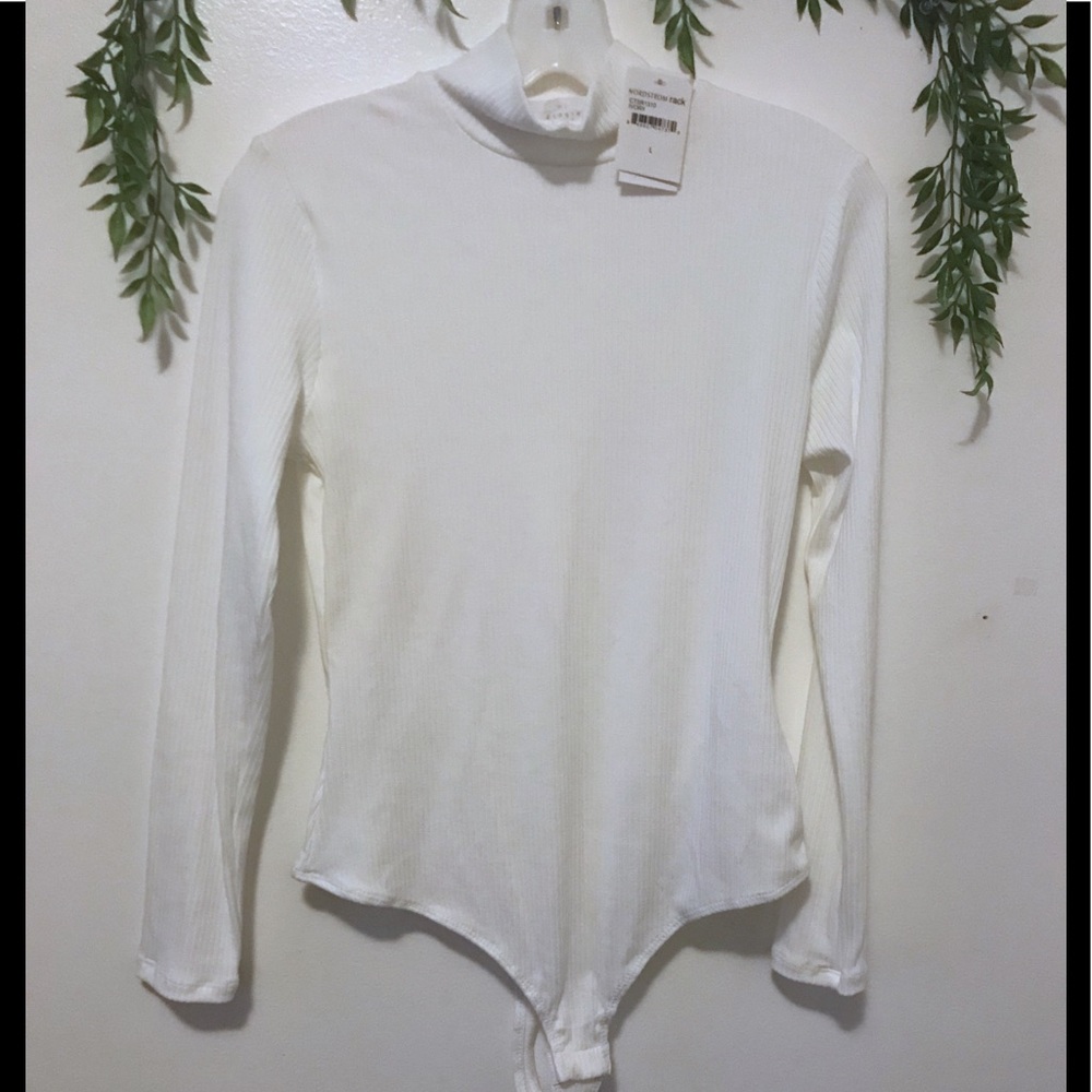 Elodie Ivory Ribbed Mock Neck Bodysuit